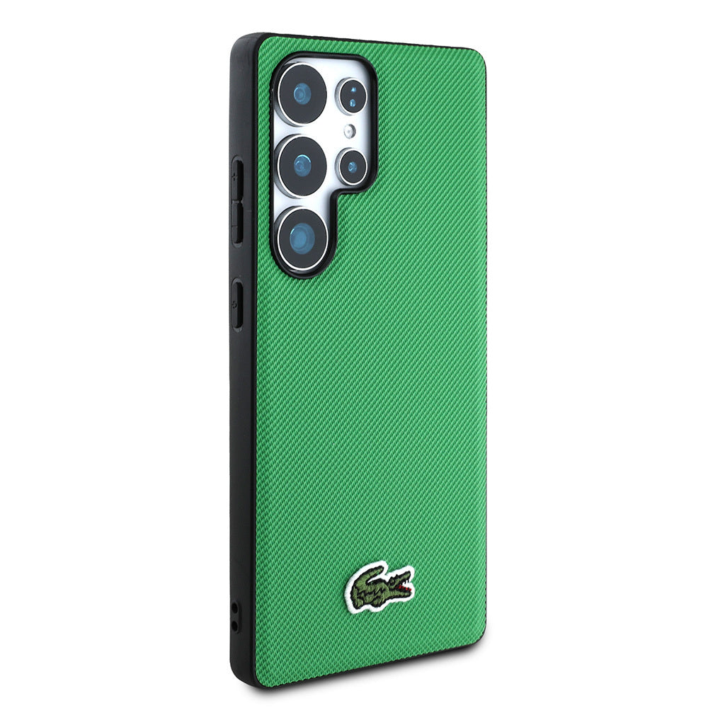 Lacoste Galaxy S25 Ultra Orjinal Lisanslı PU Pike Desenli Arka Yüzey İkonik Timsah Dokuma Logolu Kılıf