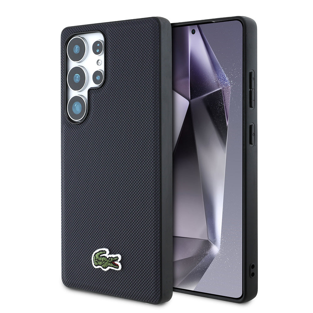 Lacoste Galaxy S25 Ultra Orjinal Lisanslı PU Pike Desenli Arka Yüzey İkonik Timsah Dokuma Logolu Kılıf