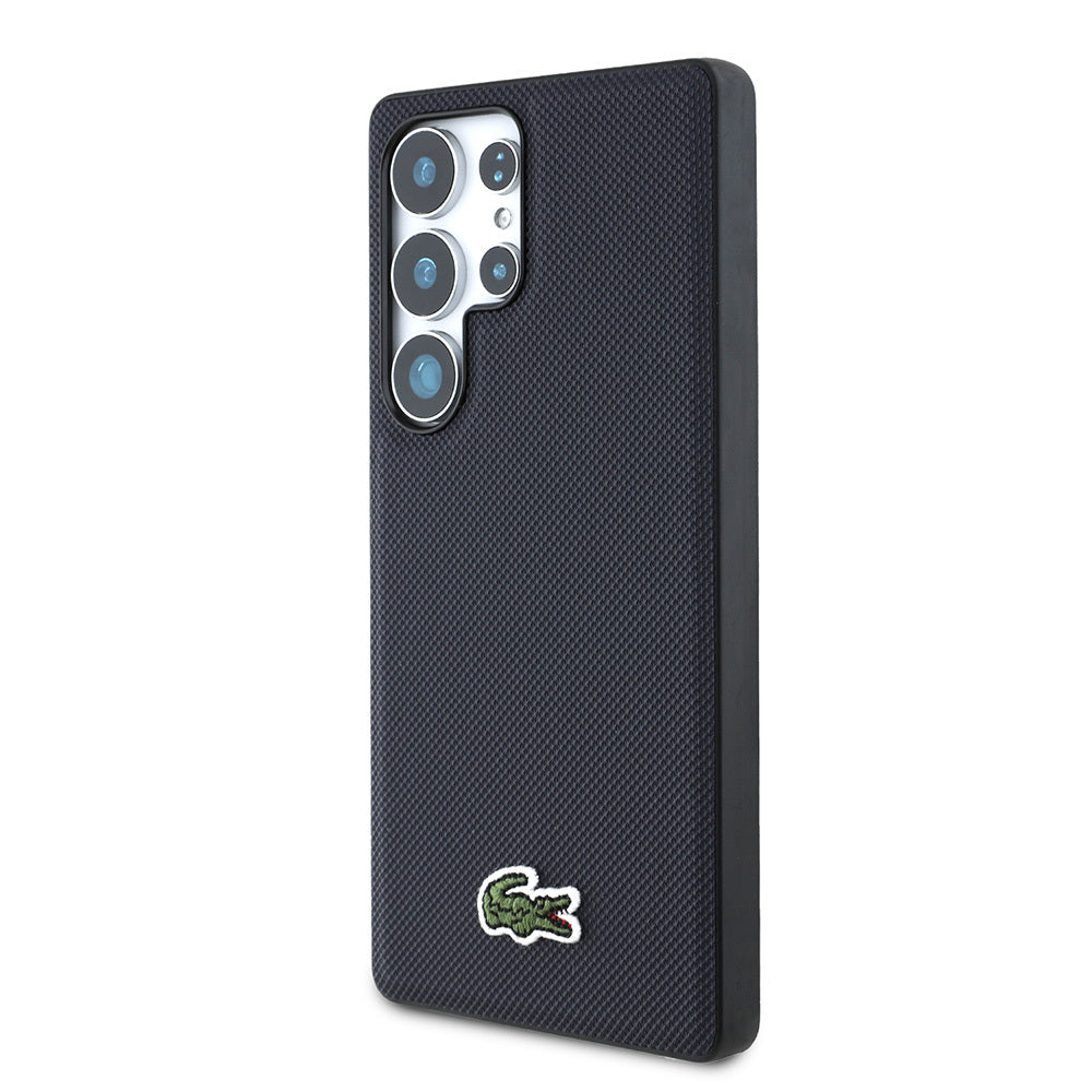 Lacoste Galaxy S25 Ultra Orjinal Lisanslı PU Pike Desenli Arka Yüzey İkonik Timsah Dokuma Logolu Kılıf