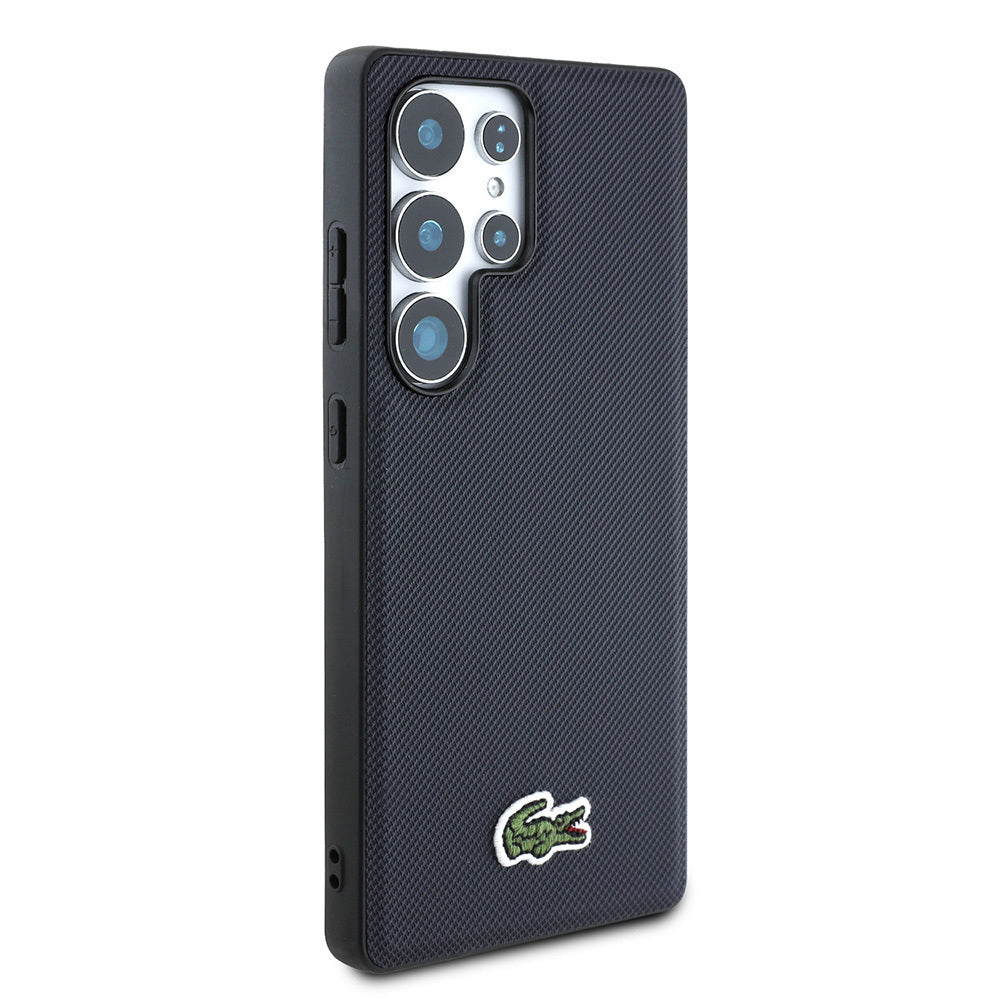 Lacoste Galaxy S25 Ultra Orjinal Lisanslı PU Pike Desenli Arka Yüzey İkonik Timsah Dokuma Logolu Kılıf