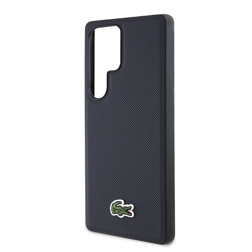 Lacoste Galaxy S25 Ultra Orjinal Lisanslı PU Pike Desenli Arka Yüzey İkonik Timsah Dokuma Logolu Kılıf