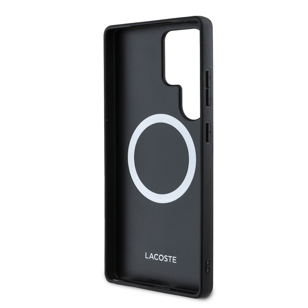 Lacoste Galaxy S25 Ultra Orjinal Lisanslı PU Pike Desenli Arka Yüzey İkonik Timsah Dokuma Logolu Kılıf