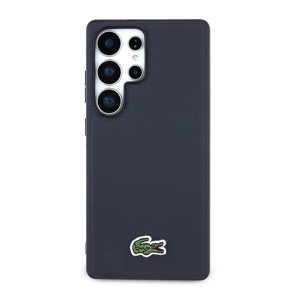 Lacoste Galaxy S25 Ultra Orjinal Lisanslı PU Pike Desenli Arka Yüzey İkonik Timsah Dokuma Logolu Kılıf