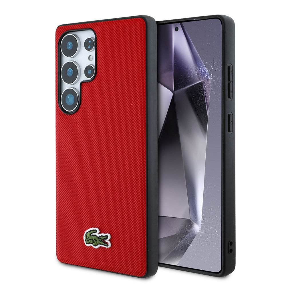 Lacoste Galaxy S25 Ultra Orjinal Lisanslı PU Pike Desenli Arka Yüzey İkonik Timsah Dokuma Logolu Kılıf