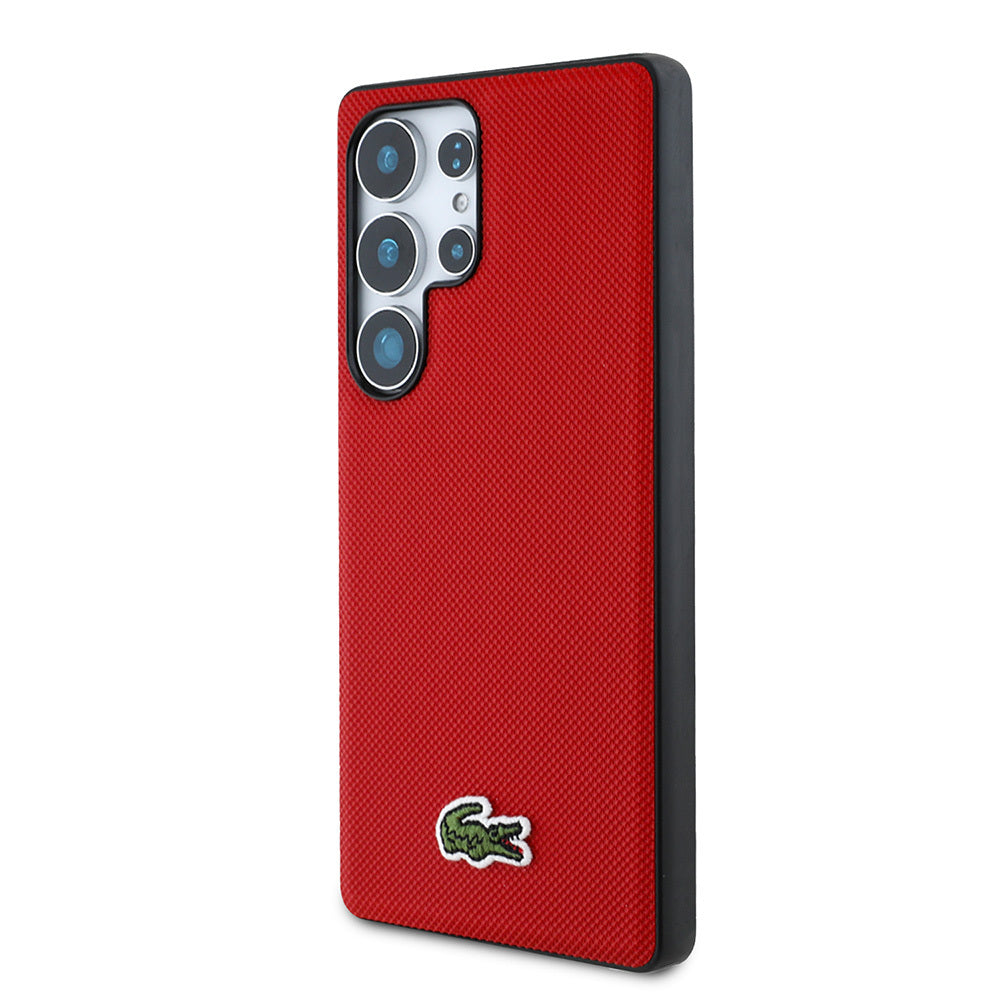 Lacoste Galaxy S25 Ultra Orjinal Lisanslı PU Pike Desenli Arka Yüzey İkonik Timsah Dokuma Logolu Kılıf