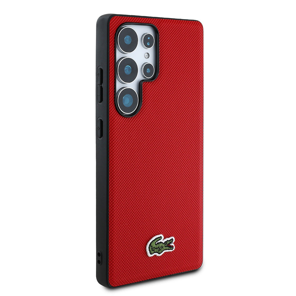 Lacoste Galaxy S25 Ultra Orjinal Lisanslı PU Pike Desenli Arka Yüzey İkonik Timsah Dokuma Logolu Kılıf