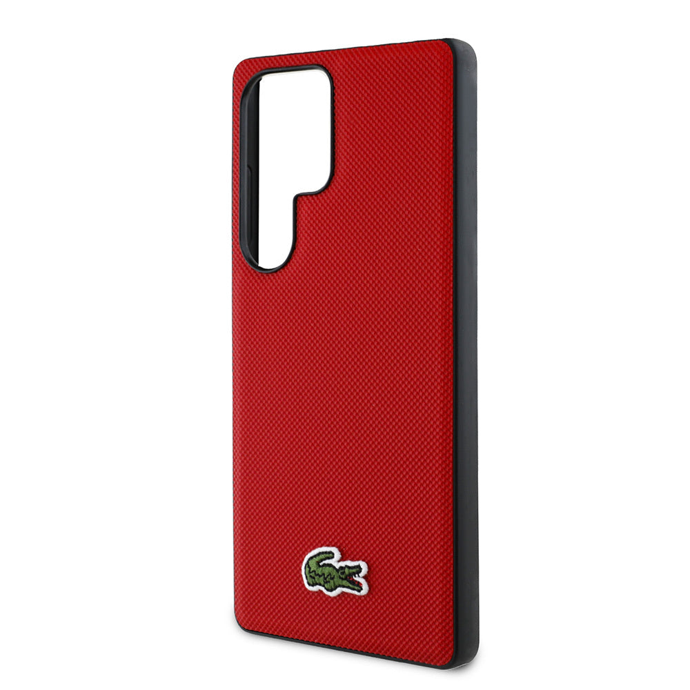 Lacoste Galaxy S25 Ultra Orjinal Lisanslı PU Pike Desenli Arka Yüzey İkonik Timsah Dokuma Logolu Kılıf