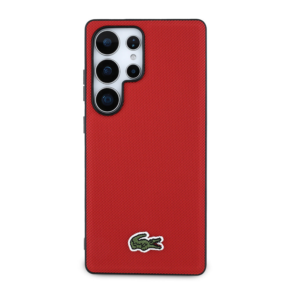 Lacoste Galaxy S25 Ultra Orjinal Lisanslı PU Pike Desenli Arka Yüzey İkonik Timsah Dokuma Logolu Kılıf