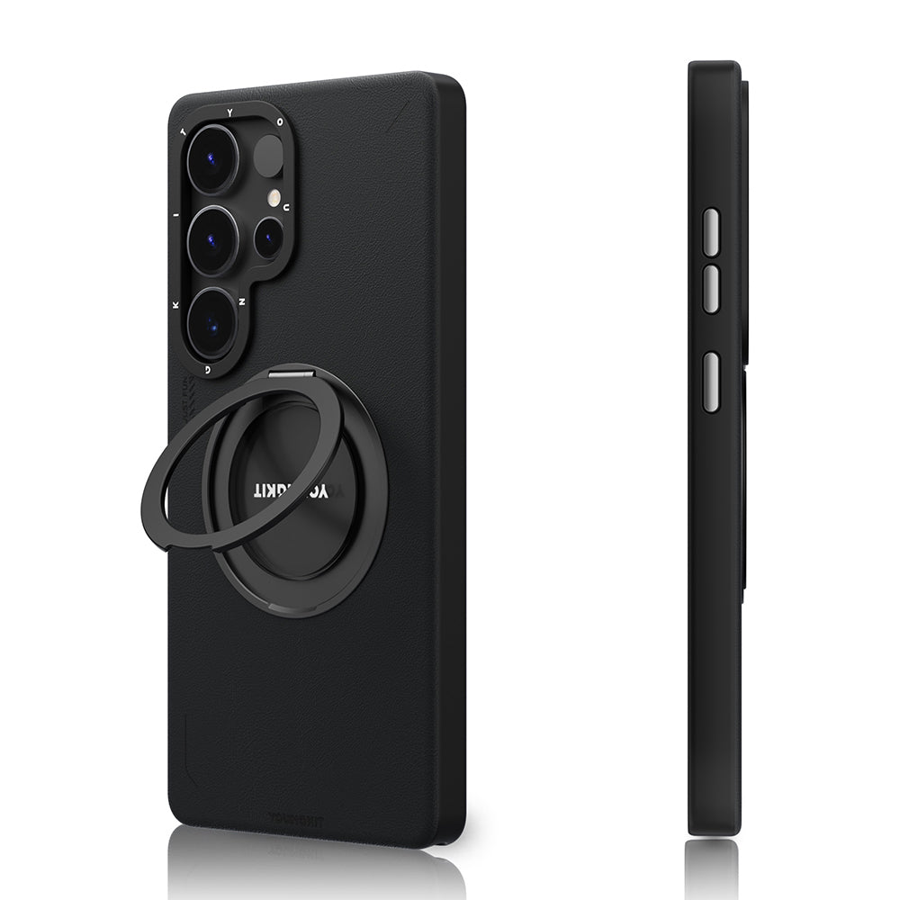 Youngkit Tech Leather Serisi Galaxy S25 Ultra Magsafe 360° Standlı Mat Deri Desenli Telefon Kılıfı-1