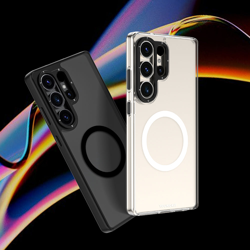 Galaxy S25 Ultra Kılıf M-safe Şarj Özellikli Cam Arka Yüzey TPU Youngkit Gemstone Serisi Kılıf