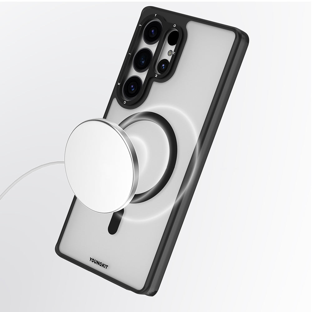 Galaxy S25 Ultra Kılıf M-safe Şarj Özellikli Cam Arka Yüzey TPU Youngkit Gemstone Serisi Kılıf