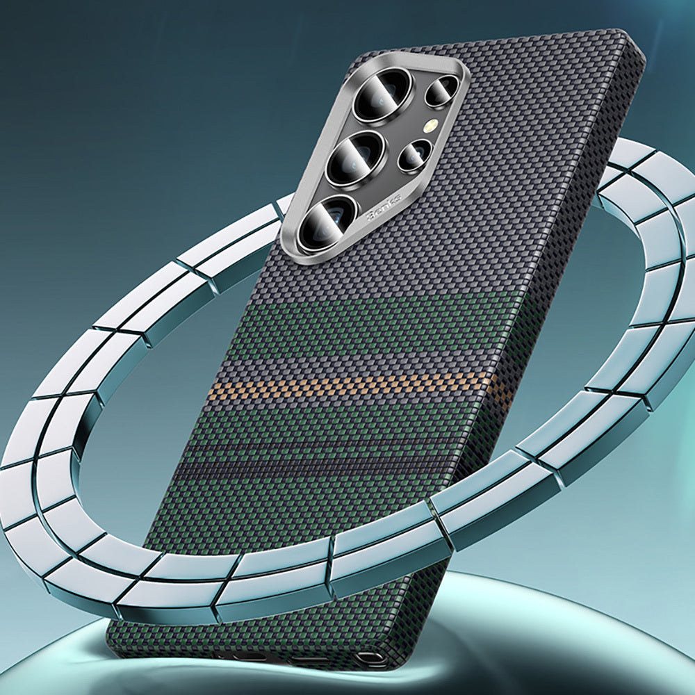Benks Aurora ArmorAir Galaxy S25 Ultra M-safe Şarj Özellikli Karbon Fiber Tasarımlı Kevlar Kılıf