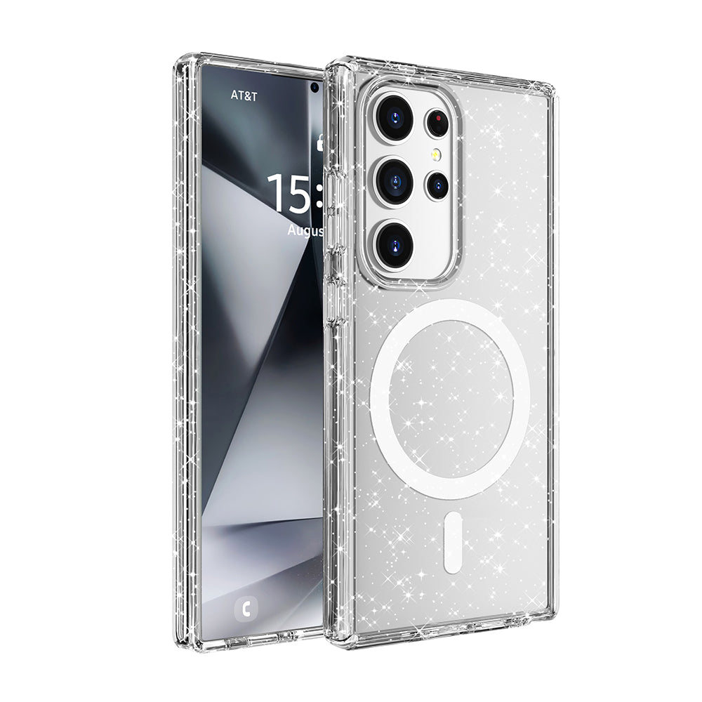 Cepax Galaxy S25 Ultra M-safe Şarj Özellikli Parlayan Simli Saydam Renkli Allstar Kılıf
