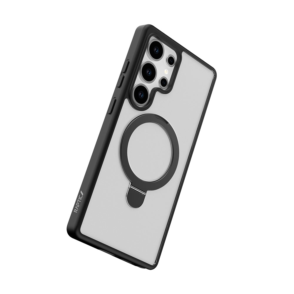 Raptic Air Stand Serisi Galaxy S25 Ultra M-safe Şarj Özellikli Buzlu Transparan Tasarımlı Standlı Kılıf