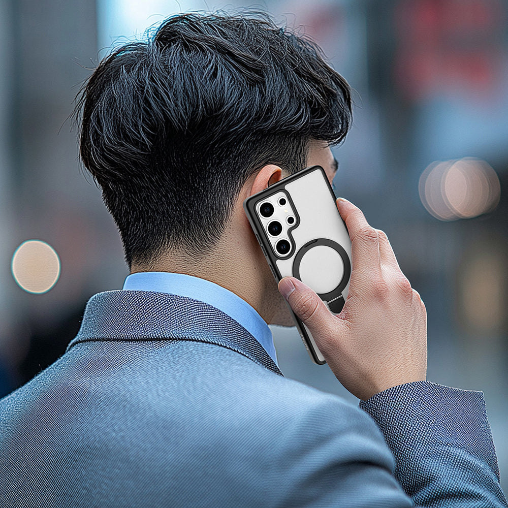 Raptic Air Stand Serisi Galaxy S25 Ultra M-safe Şarj Özellikli Buzlu Transparan Tasarımlı Standlı Kılıf
