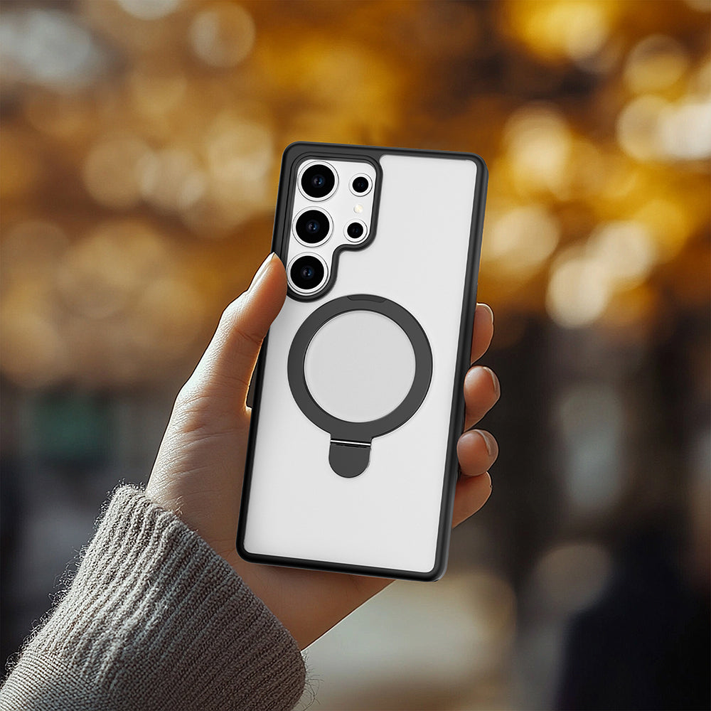 Raptic Air Stand Serisi Galaxy S25 Ultra M-safe Şarj Özellikli Buzlu Transparan Tasarımlı Standlı Kılıf