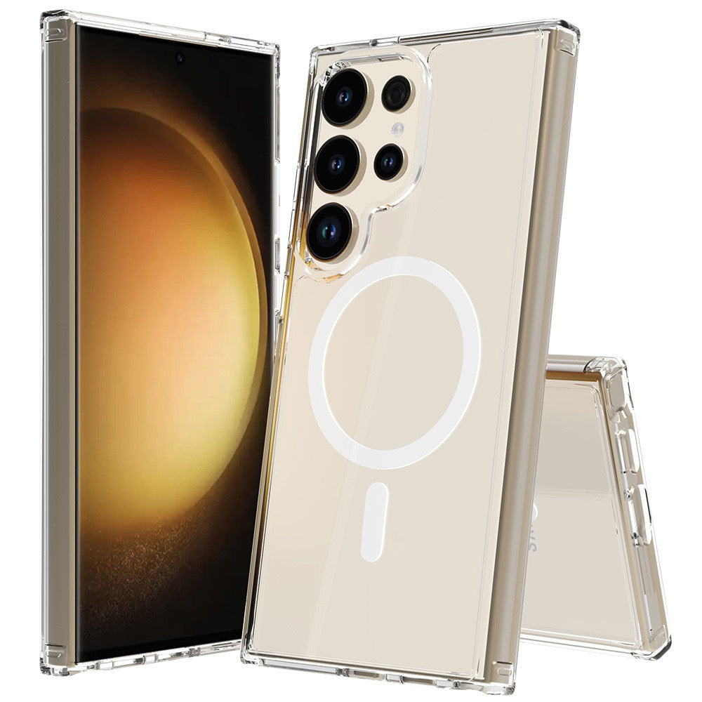 Cepax Galaxy S25 Ultra M-safe Şarj Özellikli Şeffaf Sert PC Embos Kılıf