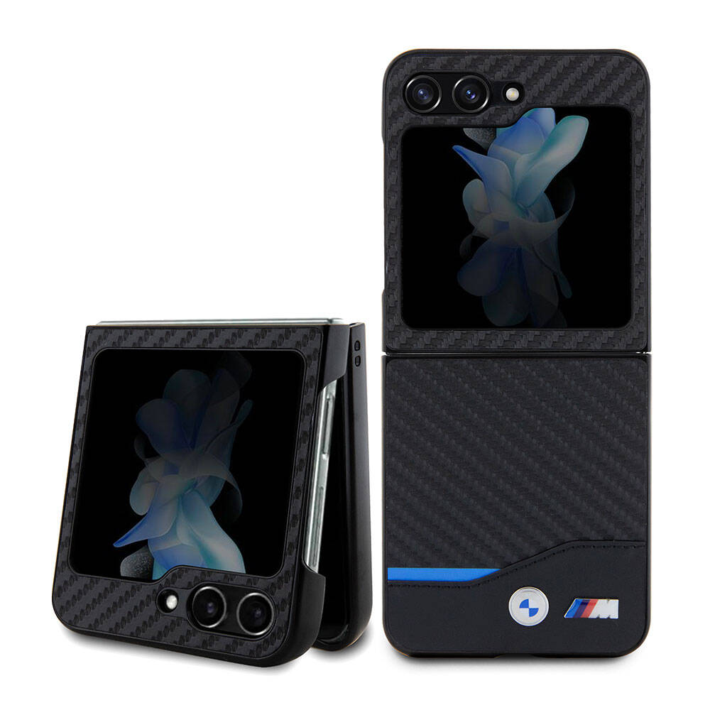 BMW Galaxy Z Flip 5 Orjinal Lisanslı M Logolu PU Karbon Kılıf
