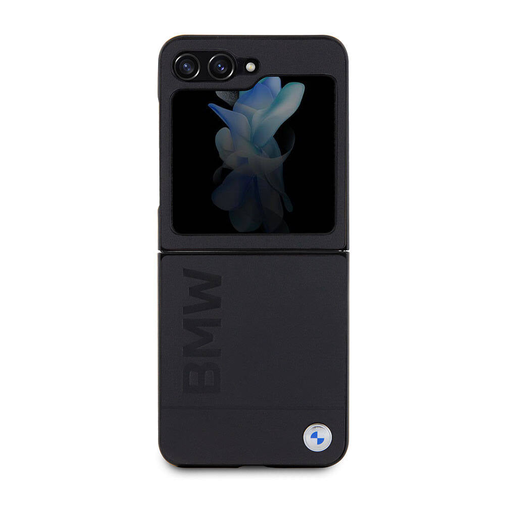 BMW Galaxy Z Flip 5 Orjinal Lisanslı Sıcak Damga Logolu Deri Telefon Kılıfı