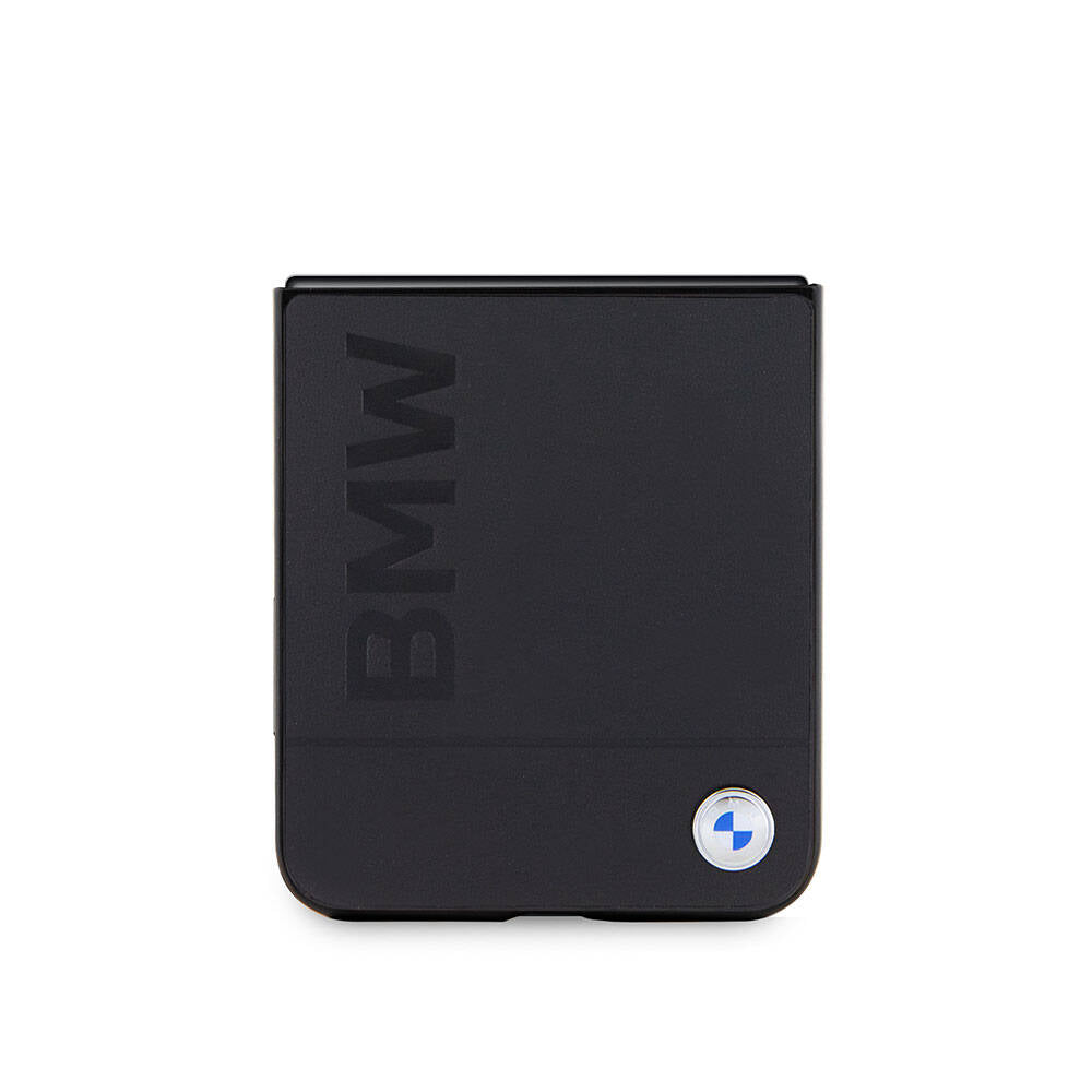 BMW Galaxy Z Flip 5 Orjinal Lisanslı Sıcak Damga Logolu Deri Telefon Kılıfı