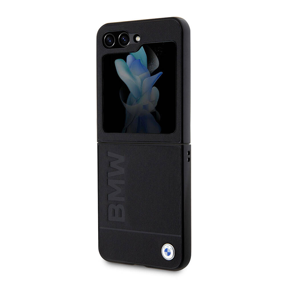 BMW Galaxy Z Flip 5 Orjinal Lisanslı Sıcak Damga Logolu Deri Telefon Kılıfı