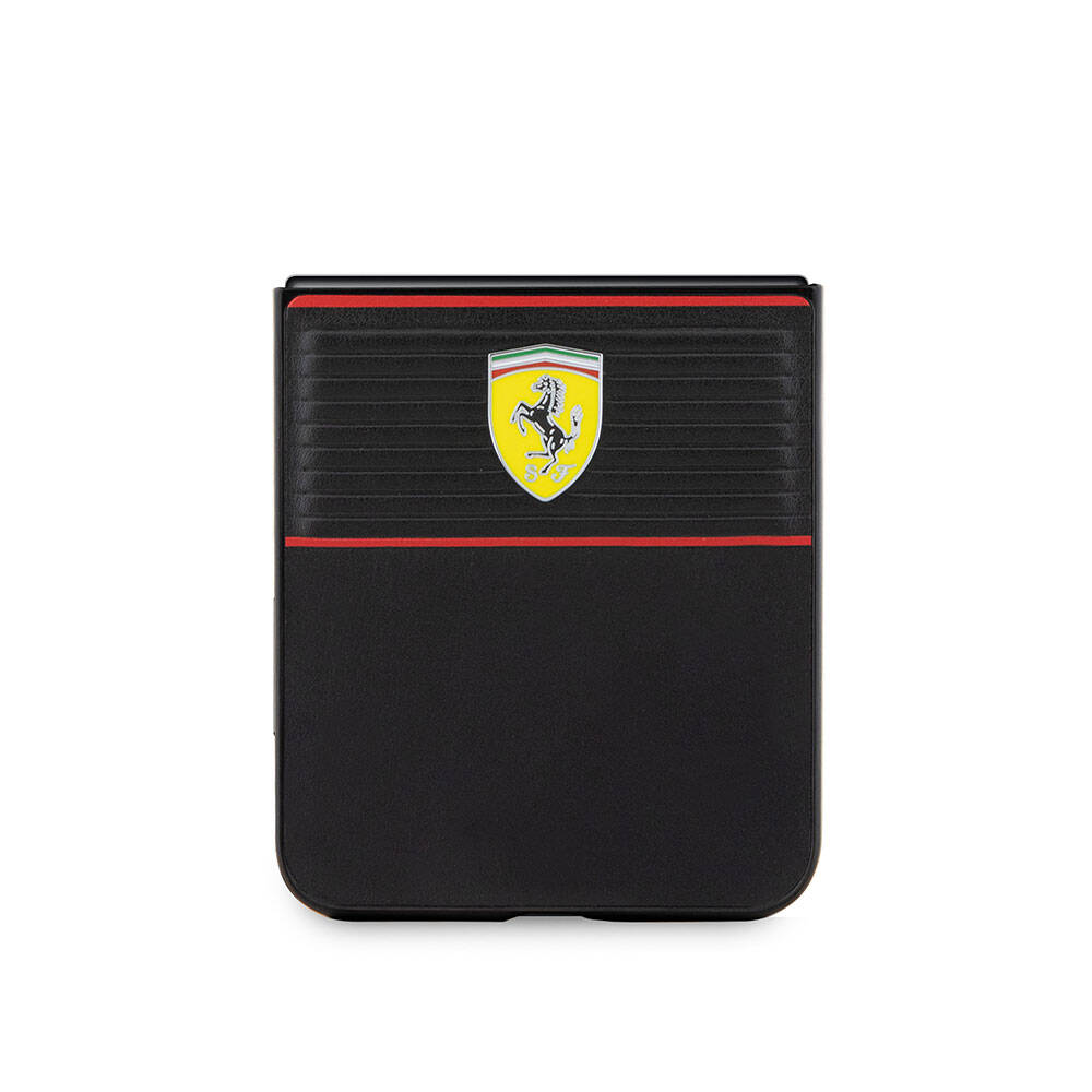 Ferrari Galaxy Z Flip 5 Orjinal Lisanslı PU Deri Metal Logolu Multi Çizgili Kılıf