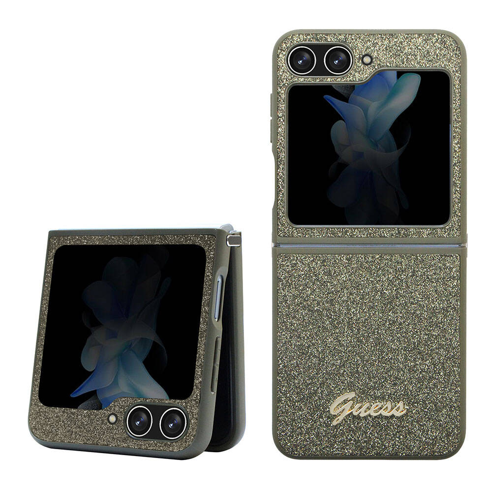 Guess Galaxy Z Flip 5 Orjinal Lisanslı Yazı Logolu Glitter Flakes Telefon Kılıfı - 1