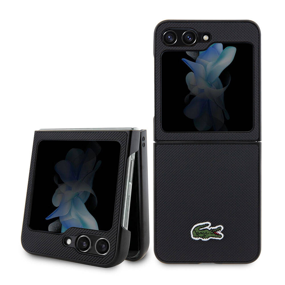 Lacoste Galaxy Z Flip 5 Orjinal Lisanslı PU Pike Desenli Arka Yüzey İkonik Timsah Dokuma Logolu Telefon Kılıfı - 1