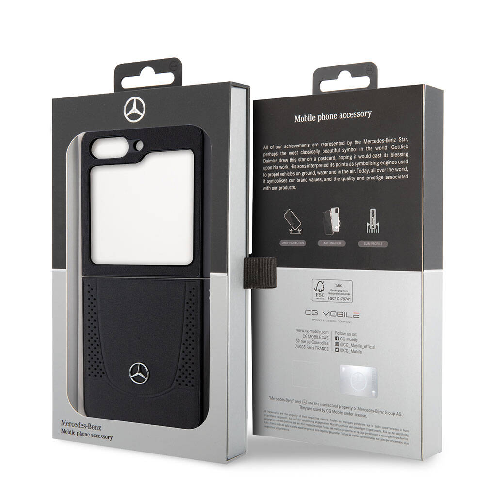 Mercedes Benz Galaxy Z Flip 5 Orjinal Lisanslı Metal Yıldız Logolu Urban Deri Kılıf