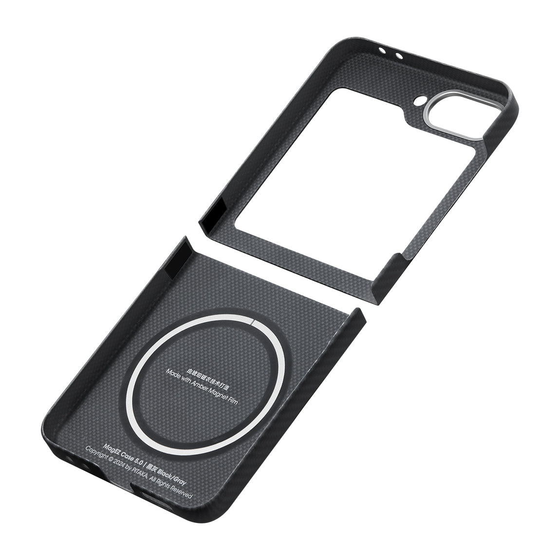 Pitaka Ultra-Slim Classic Serisi Galaxy Z Flip 6 M-safe Şarj Özellikli 600D Aramid Fiber Black-Grey Twill Kılıf