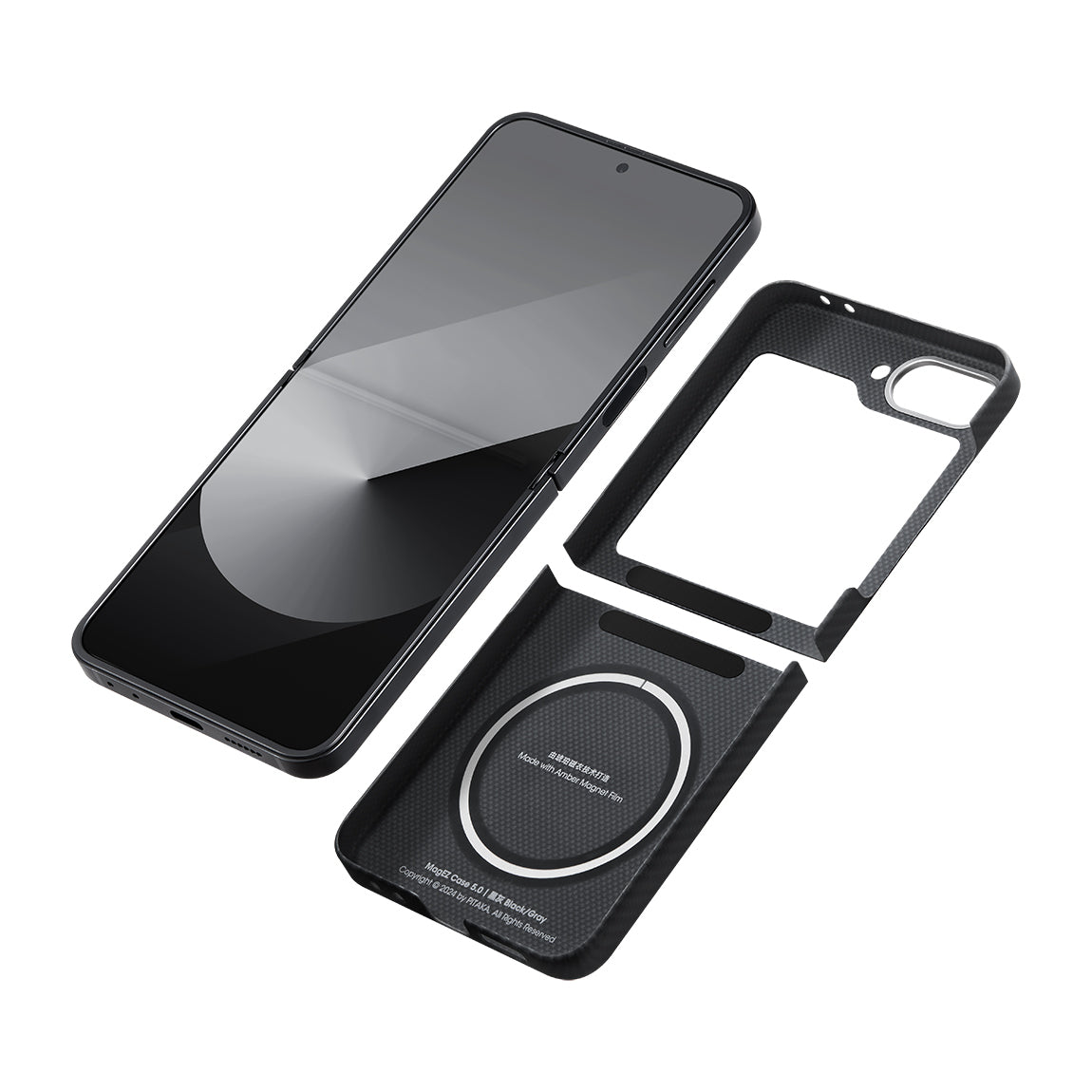 Pitaka Ultra-Slim Classic Serisi Galaxy Z Flip 6 M-safe Şarj Özellikli 600D Aramid Fiber Black-Grey Twill Kılıf