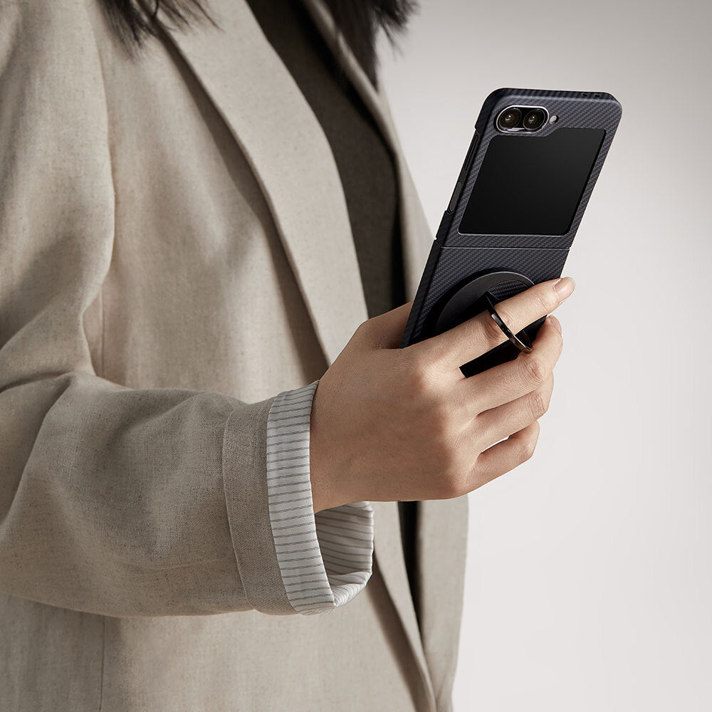 Pitaka Ultra-Slim Classic Serisi Galaxy Z Flip 6 M-safe Şarj Özellikli 600D Aramid Fiber Black-Grey Twill Kılıf