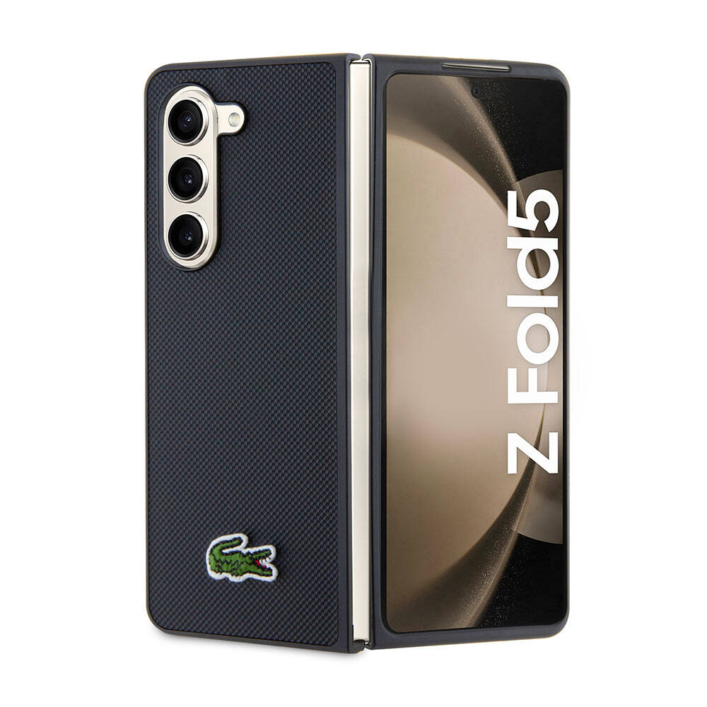 Lacoste Galaxy Z Fold 5 Orjinal Lisanslı PU Pike Desenli Arka Yüzey İkonik Timsah Dokuma Logolu Telefon Kılıfı - 1