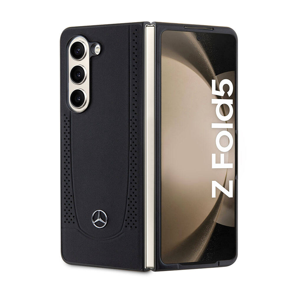 Mercedes Benz Galaxy Z Fold 5 Orjinal Lisanslı Metal Yıldız Logolu Urban Deri Kılıf