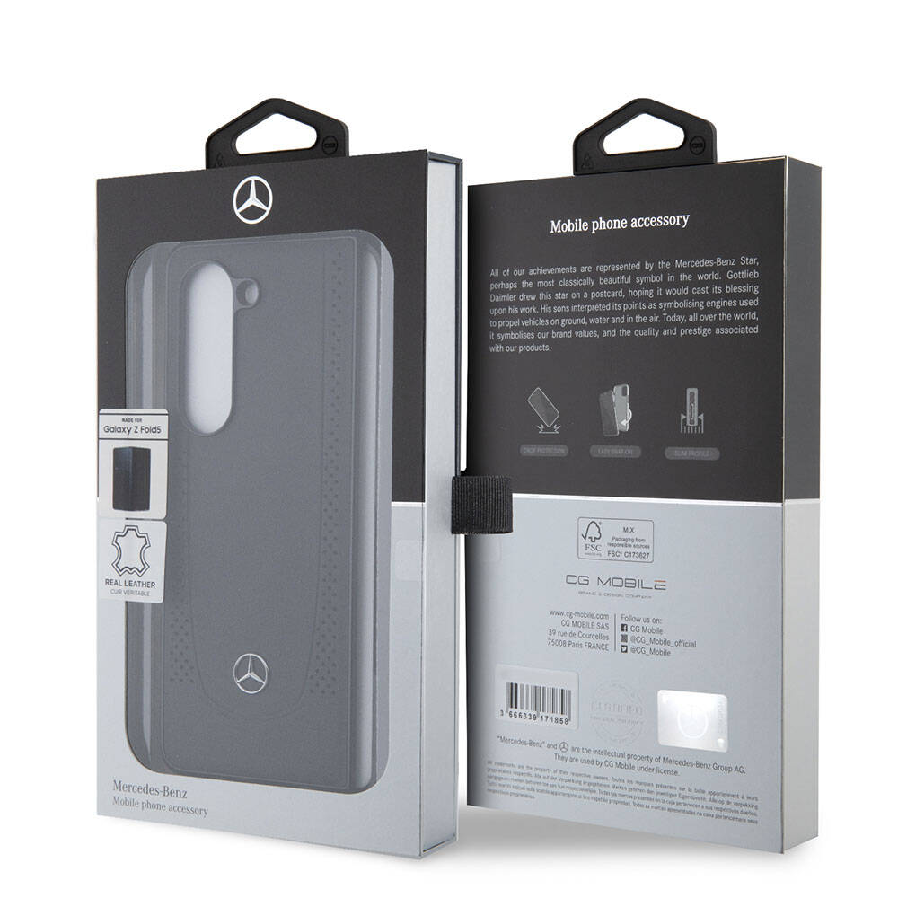 Mercedes Benz Galaxy Z Fold 5 Orjinal Lisanslı Metal Yıldız Logolu Urban Deri Kılıf