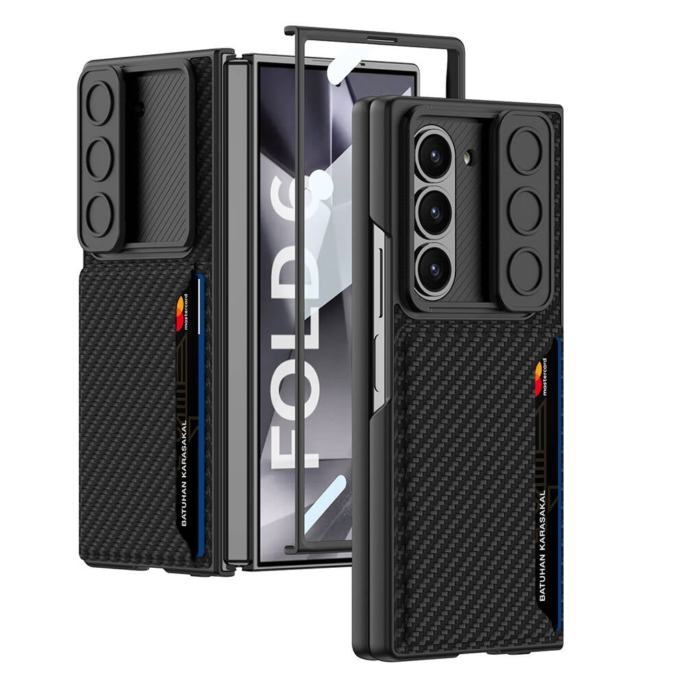 Cepax Galaxy Z Fold 6 Kamera Korumalı Karbon Fiber Arka Yüzey Kartlıklı Kıpta Sert Kılıf