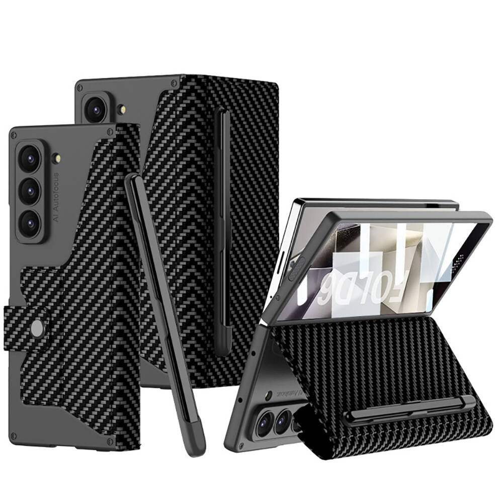 Cepax Galaxy Z Fold 6 Kamera Korumalı Karbon Tasarımlı Kıpta Kalem Bölmeli Fest Kılıf