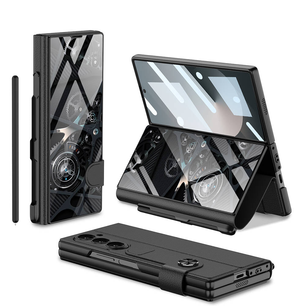 Cepax Galaxy Z Fold 6 Kamera Korumalı Kartlıklı Kalem Bölmeli Kıpta Marble Drago Kılıf