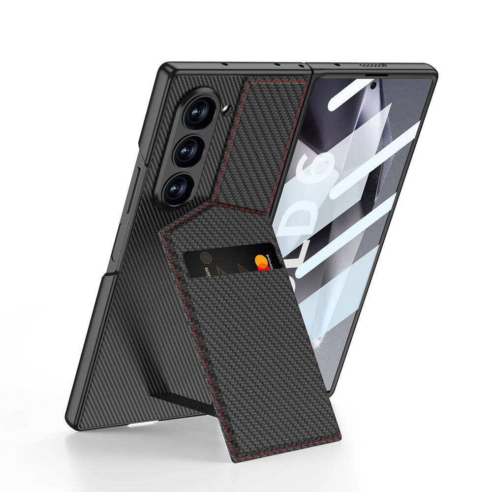 Cepax Galaxy Z Fold 6 Karbon Fiber Kartlıklı Kıpta Dik Açılan Kartlıklı Kılıf