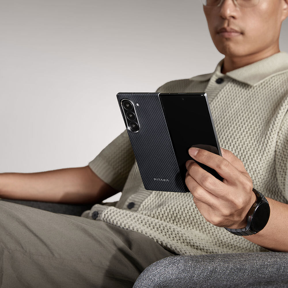 Pitaka Ultra-Slim Classic Serisi Galaxy Z Fold 6 M-safe Şarj Özellikli 600D Aramid Fiber Black-Grey Twill Kılıf