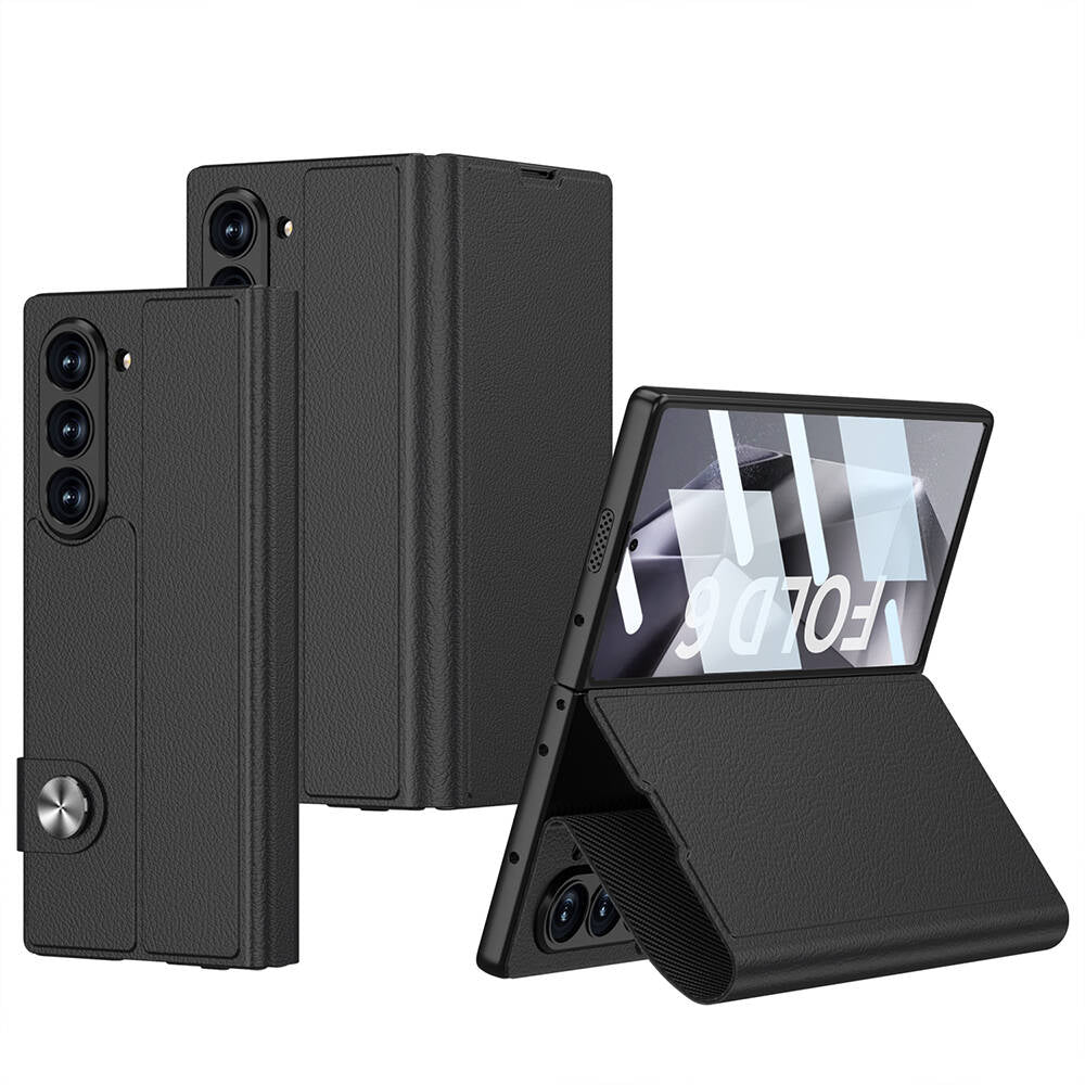 Cepax Galaxy Z Fold 6 Suni Deri Tasarımlı Magnetik Tokalı ve Kartlıklı Kıpta Zegna Kılıf