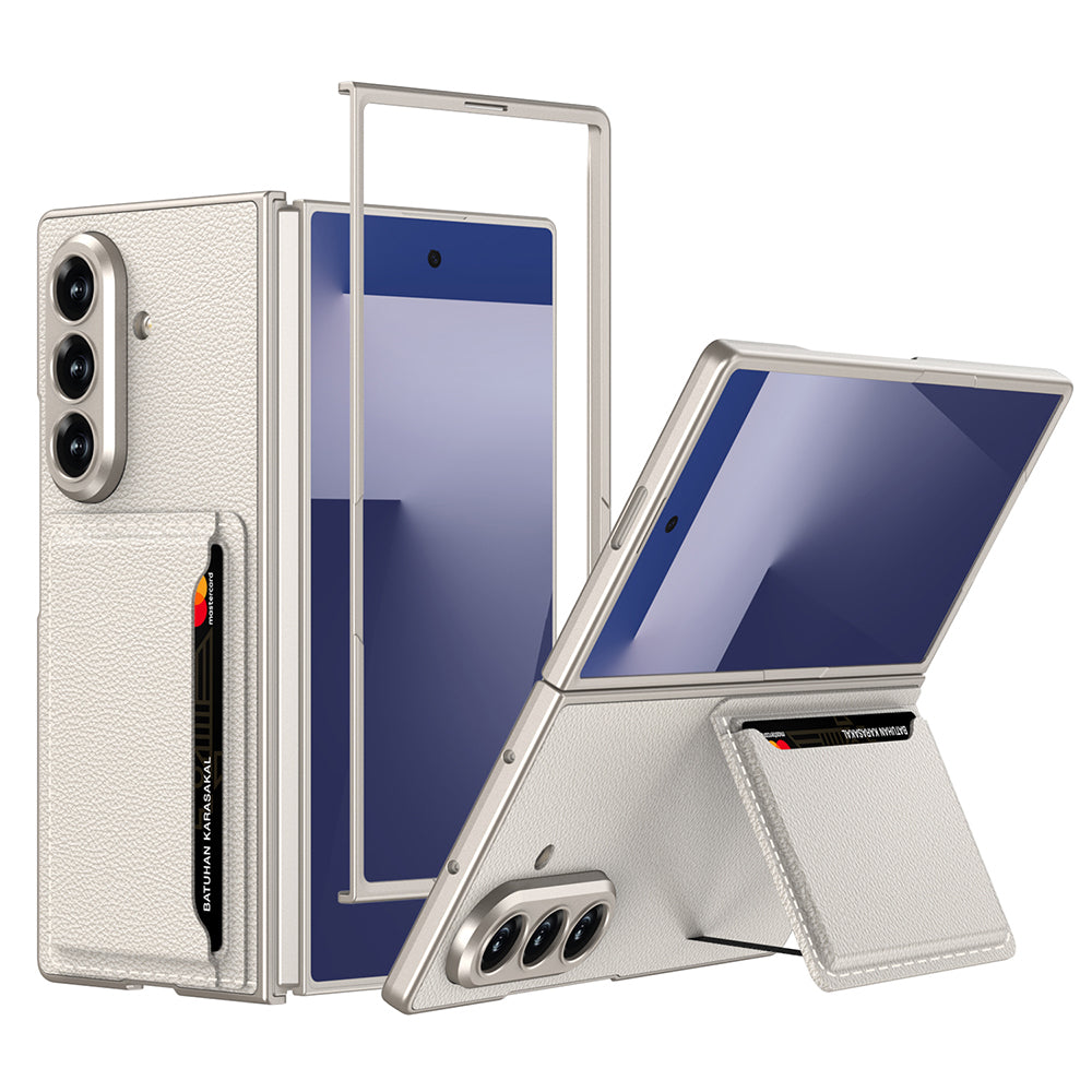 Cepax Galaxy Z Fold 7 Suni Deri Arka Yüzey Kartlıklı Kıpta Silikon Kılıf