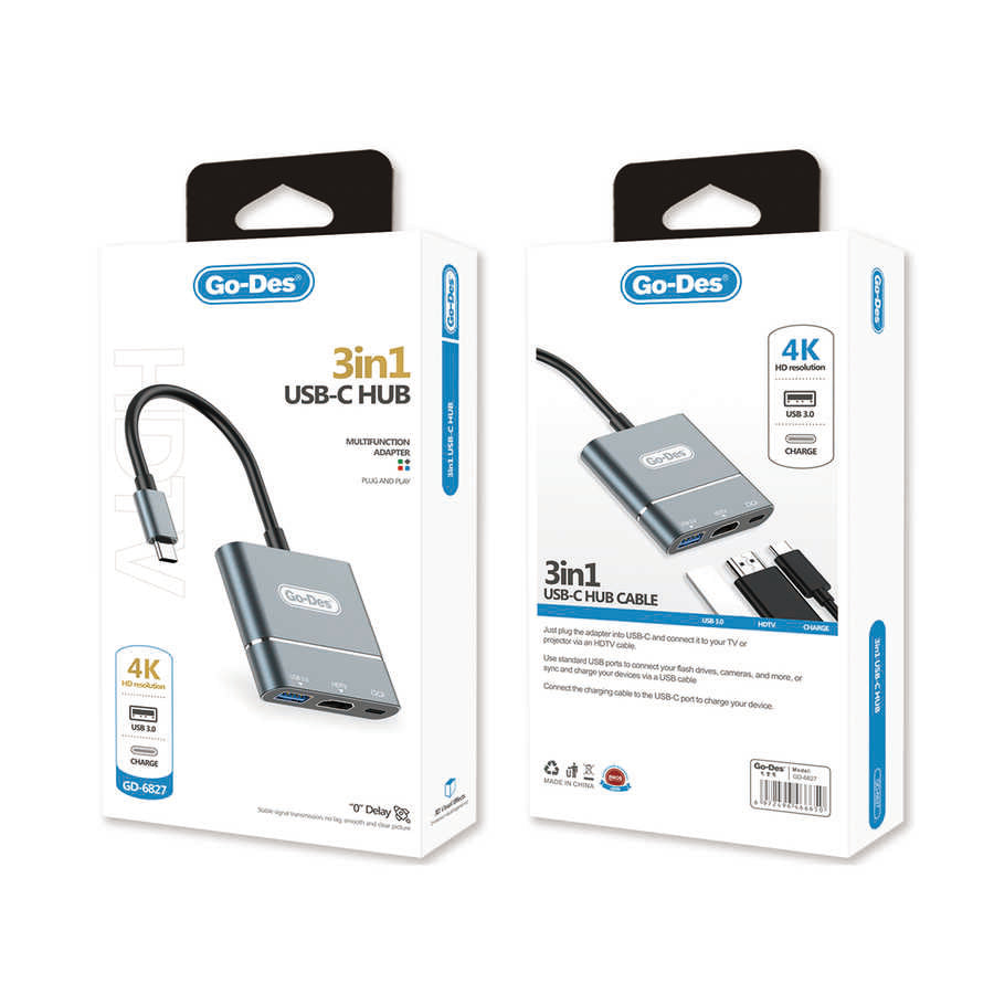Go-Des GD-6827 Type-C to HDTV 3 in 1 Dönüştürücü Adaptör