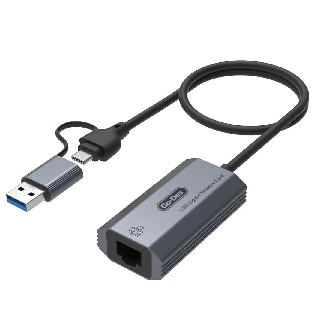 Go-Des GD-6836 RJ45 to Type-C ve USB-A Gigabit Ethernet Dönüştürücü Kablo 1000Mbps 50cm