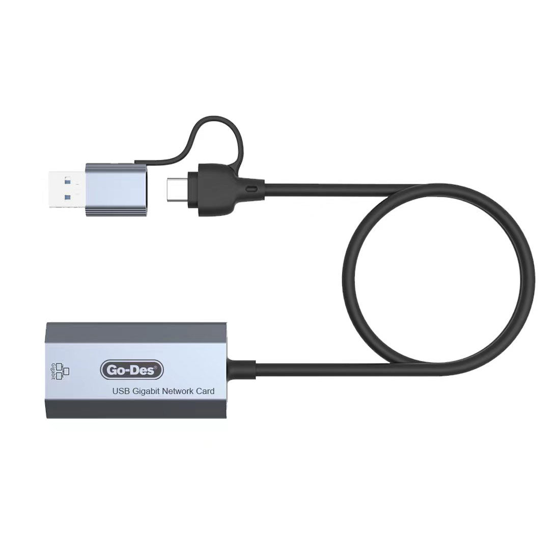 Go-Des GD-6836 RJ45 to Type-C ve USB-A Gigabit Ethernet Dönüştürücü Kablo 1000Mbps 50cm