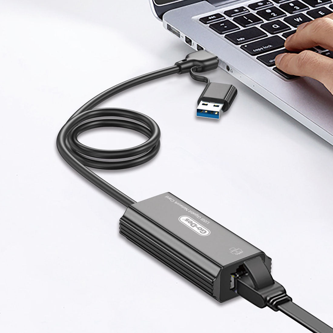 Go-Des GD-6836 RJ45 to Type-C ve USB-A Gigabit Ethernet Dönüştürücü Kablo 1000Mbps 50cm