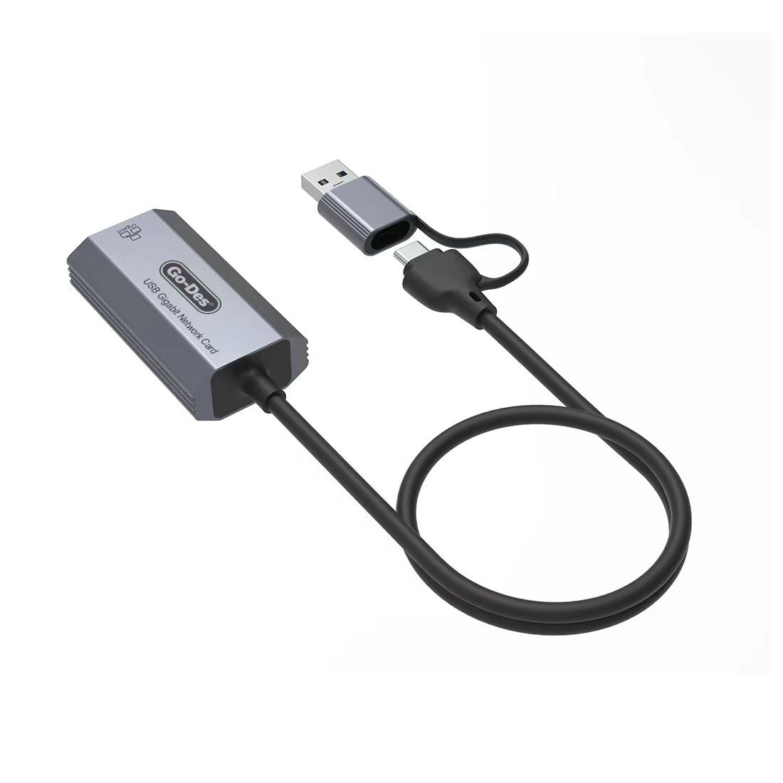 Go-Des GD-6836 RJ45 to Type-C ve USB-A Gigabit Ethernet Dönüştürücü Kablo 1000Mbps 50cm