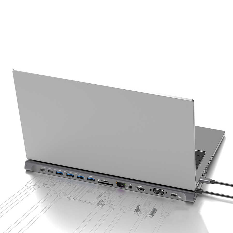 Go-Des GD-9120 14 in 1 Stand Özellikli Type-C Hub SD Kart-RJ45-HDMI-VGA-Usb Çoğaltıcı