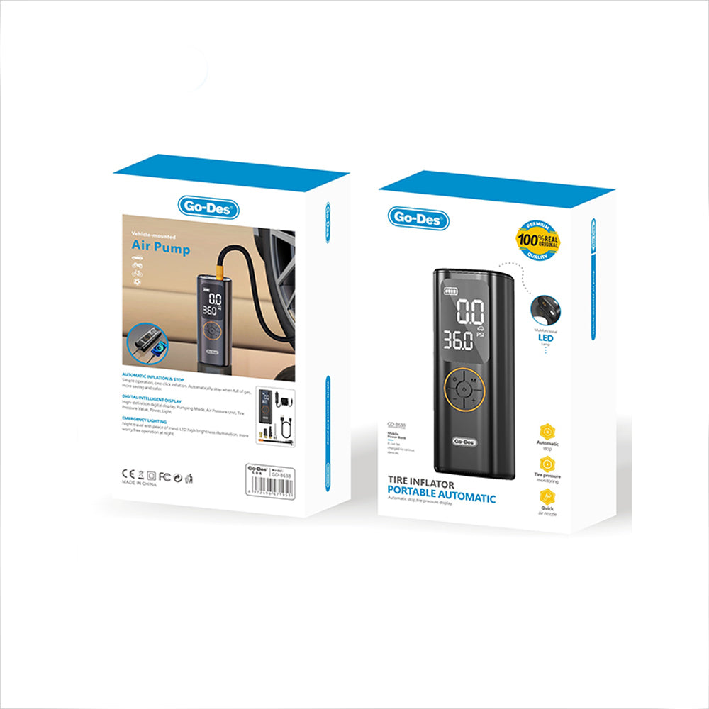 Go Des GD-B638 LED Işıklı Araç Hava Kompresörü ve Powerbank 12V