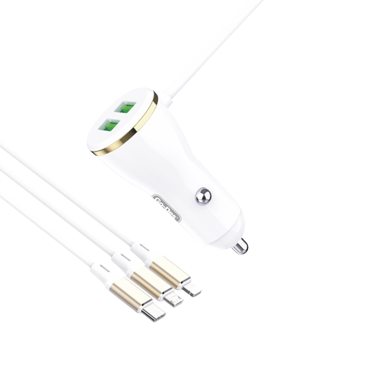 Go-Des GD-CC202 5 in 1 5A Hızlı Şarj Çift USB-A ve Micro Type-C Lightning Kablolu Araç Şarj Aleti